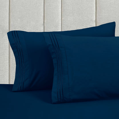 Mocassi Full Size 4-Piece Bed Sheet Set - 1800 Premium Hotel Quality Microfiber 18-24 Inches Extra Deep Pocket Fitted Sheet- Luxury Soft, Breathable, Wrinkle, and Fade Resistant, Navy Blue