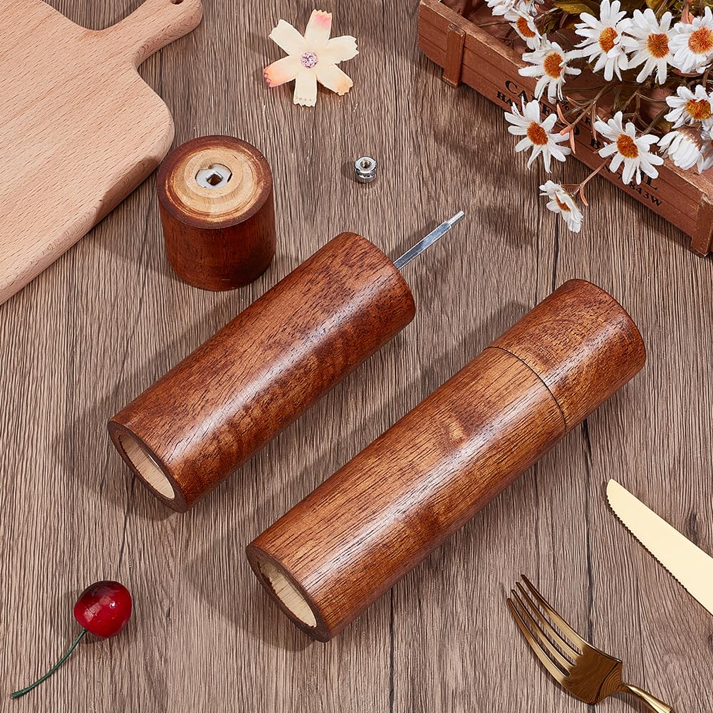 HOBBIESAY 2PCS Salt and Pepper Grinder Set Kitchen Wooden Grinder Manual Pepper Grinders Manual Salt Pepper Shakers Wooden Pepper Mill Refillable with Adjustable Ceramic Grinding Core