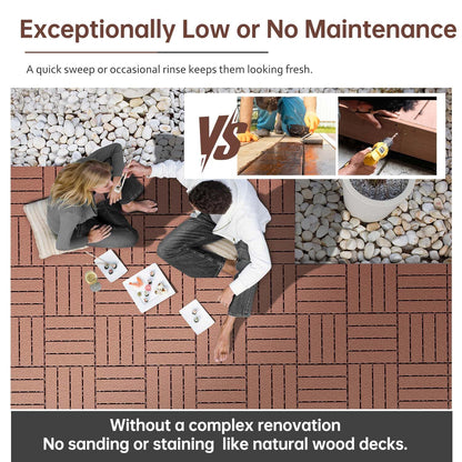 EchoDeck Interlocking Deck Tiles,54 Pack Deck Tiles Interlocking Outdoor All Weather,Patio Deck Tiles,12"x12",Woodgrain,Sturdy Base,Highly Durable,Stylish,Non-Slip,Faster-Drying,Efficient,Brown