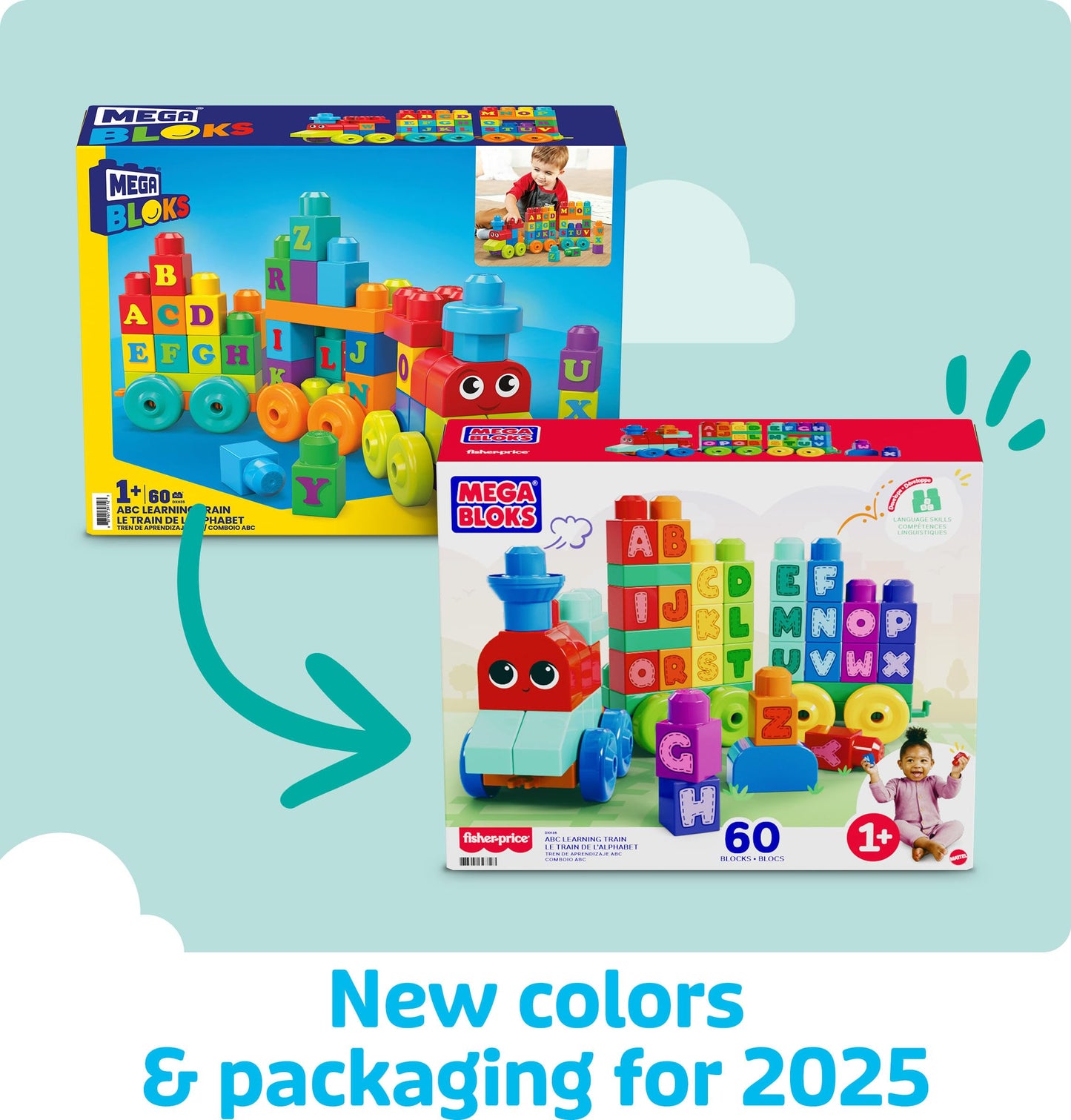 MEGA BLOKS First Builders Toddler Building Blocks Toy Set, ABC Learning Train with 60 Pieces, Ages 1+ Years, DXH35