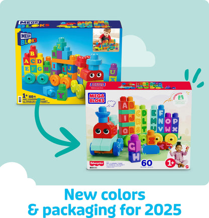 MEGA BLOKS First Builders Toddler Building Blocks Toy Set, ABC Learning Train with 60 Pieces, Ages 1+ Years, DXH35