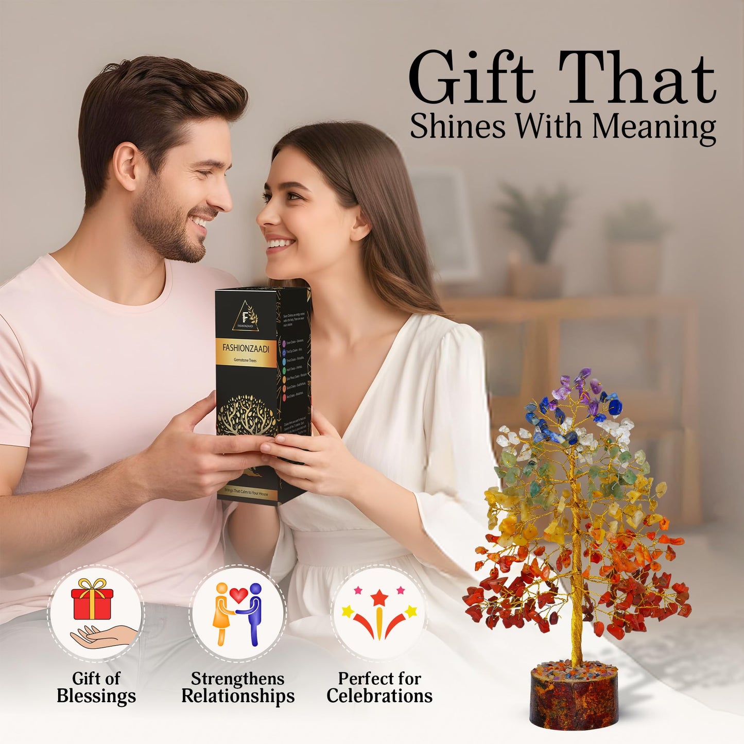 FASHIONZAADI 7 Chakra Tree of Life - Crystals and Healing Stones | Birthday Gifts for Women | Crystal Tree for Positive Energy | Home & Office Decor | Gifts for Women