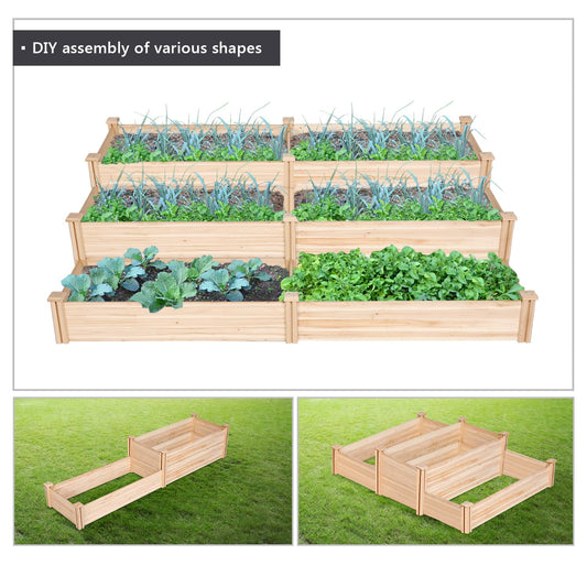 Yaheetech 8×2ft Wooden Horticulture Raised Garden Bed Divisible Elevated Planting Planter Box for Flowers/Vegetables/Herbs in Backyard/Patio Outdoor, Natural Wood, 95 x 25 x 11in