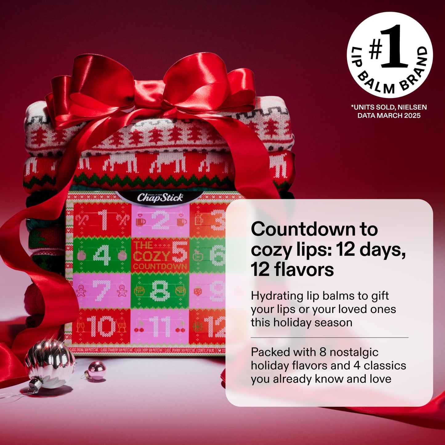 ChapStick Advent Calendar 2025 – Cozy Countdown to Christmas, Variety 12-Pack Lip Balm Gift Set, Holiday Gifts for Women, Men, Teens, Coworkers, Grandpa & Grandma Gifts, 0.15 Oz Ea