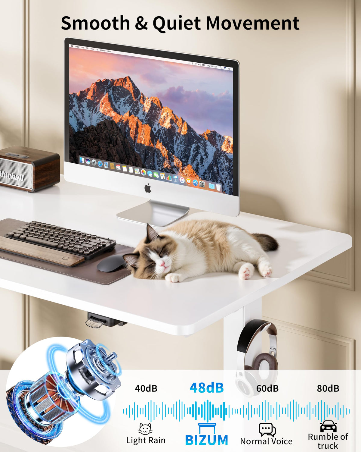 BIZUM 39.4" Small Electric Standing Desk Height Adjustable, Whole Piece Stand Up Computer Desk Work Study Writing Gaming Desks for Home Office White