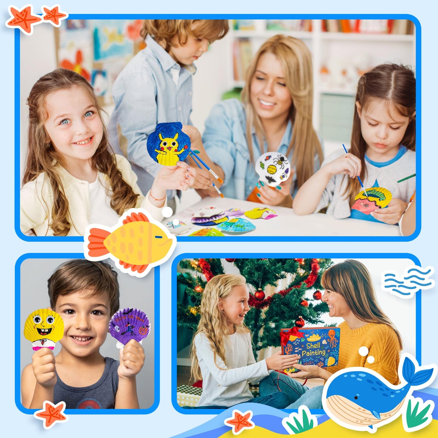 Eleanore's Diary Kids Sea Shell Painting Kit, Arts & Crafts Painting Gifts for Boys Girls, DIY Creative Craft Activities Toys for Age 5 6 7 8 9 10 11 12 Year Old, Birthday Easter Rainy Day Gifts