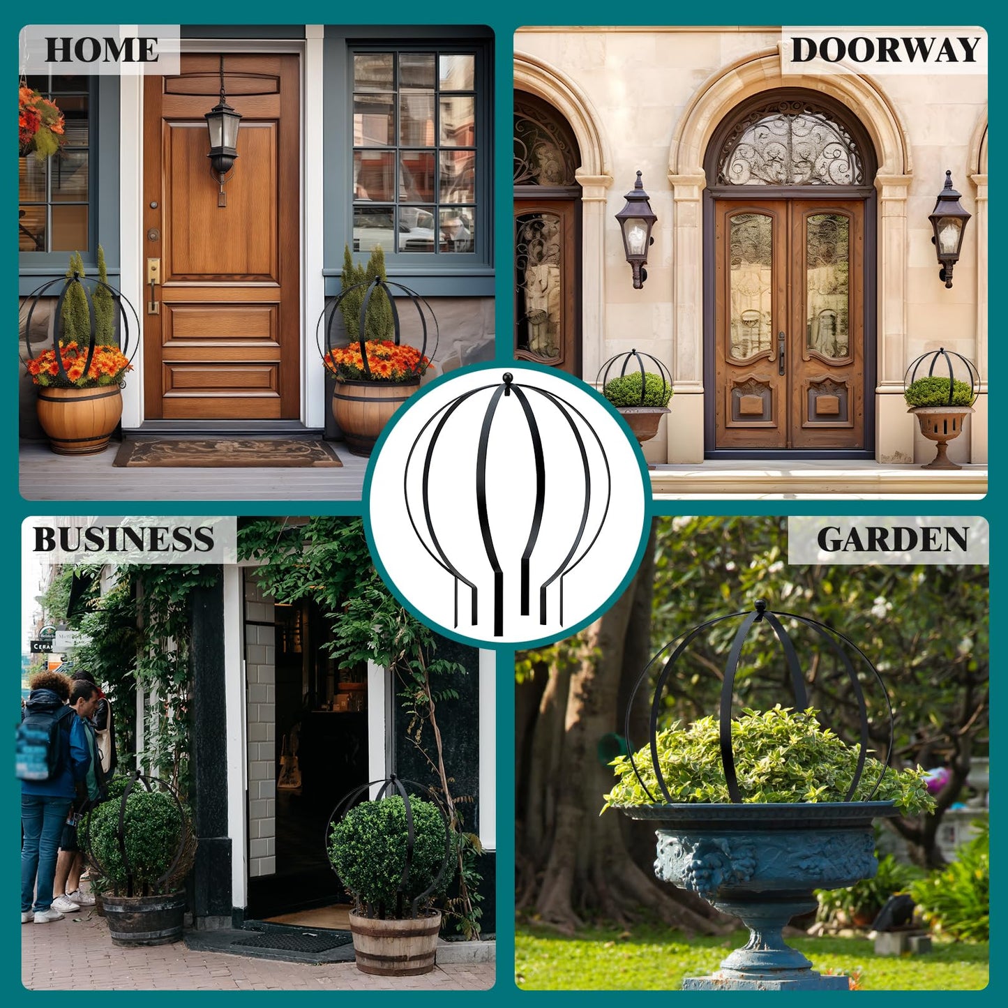 HEYTIMI 2 PCS Metal Garden Round Trellis for Climbing Plants, Large Black Powder Coated Obelisk for Roses, Vines, Flowers, Patio Doorway Garden Decor Indoor Outdoor, Easy Assembly (18.5" x 15'')