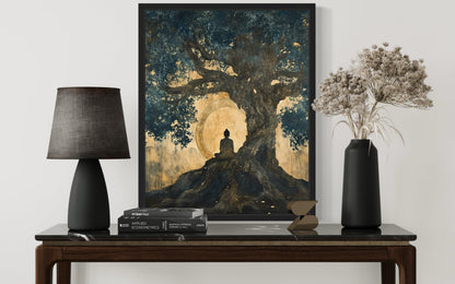 Buddha Bodhi Tree Art Print Poster, Religious Faith Spiritual Wall Art Painting Worship Prayer, Religious Art for Living Room and Bathroom 34 (Buddha Bodhi Tree,10"L x 8"W, Unframed)