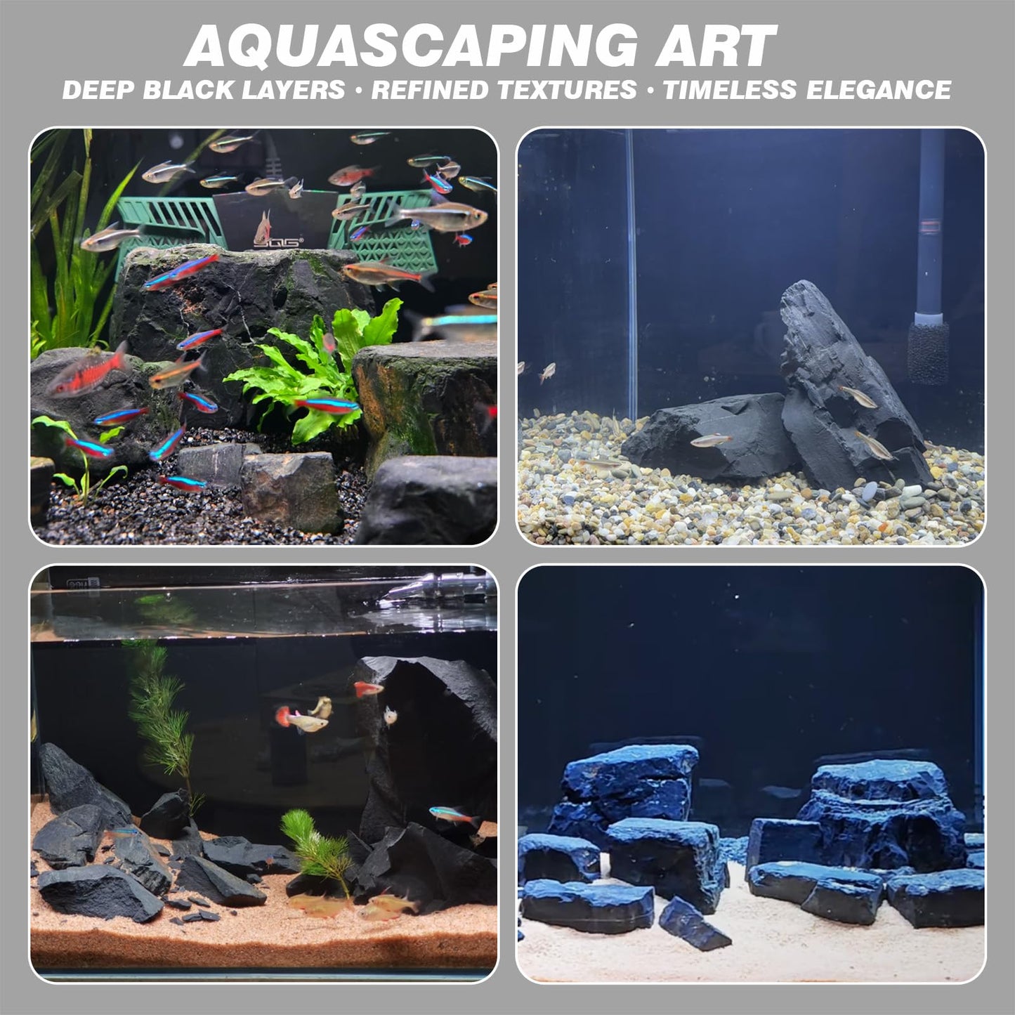 Unocho Aquarium Stone Fish Tank Rocks 5lb Natural Rocks for Aquariums Aquascaping Landscaping Model Tank Decoration Vivariums Paludarium Miniature and Fairy Garden(3"-6"-4pcs)