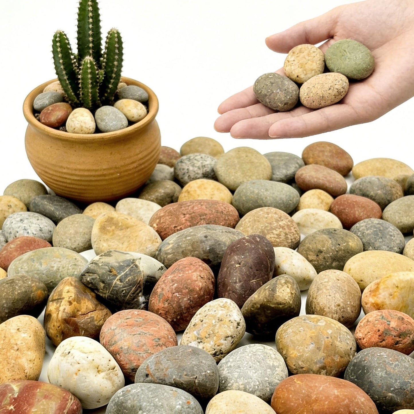 2-3 Inch Mixed Round Pebbles, Smooth River Rocks for Rock Painting, Planters, Vase Filler, Fish Tank, Aquarium Decor & Garden Landscaping, 6LB