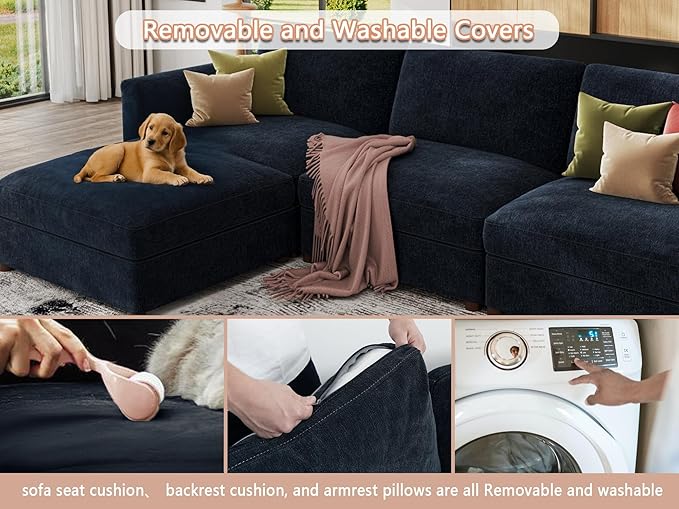 EASE MOOSE Chenille Sectional Modular Sofa, Removable Cover
