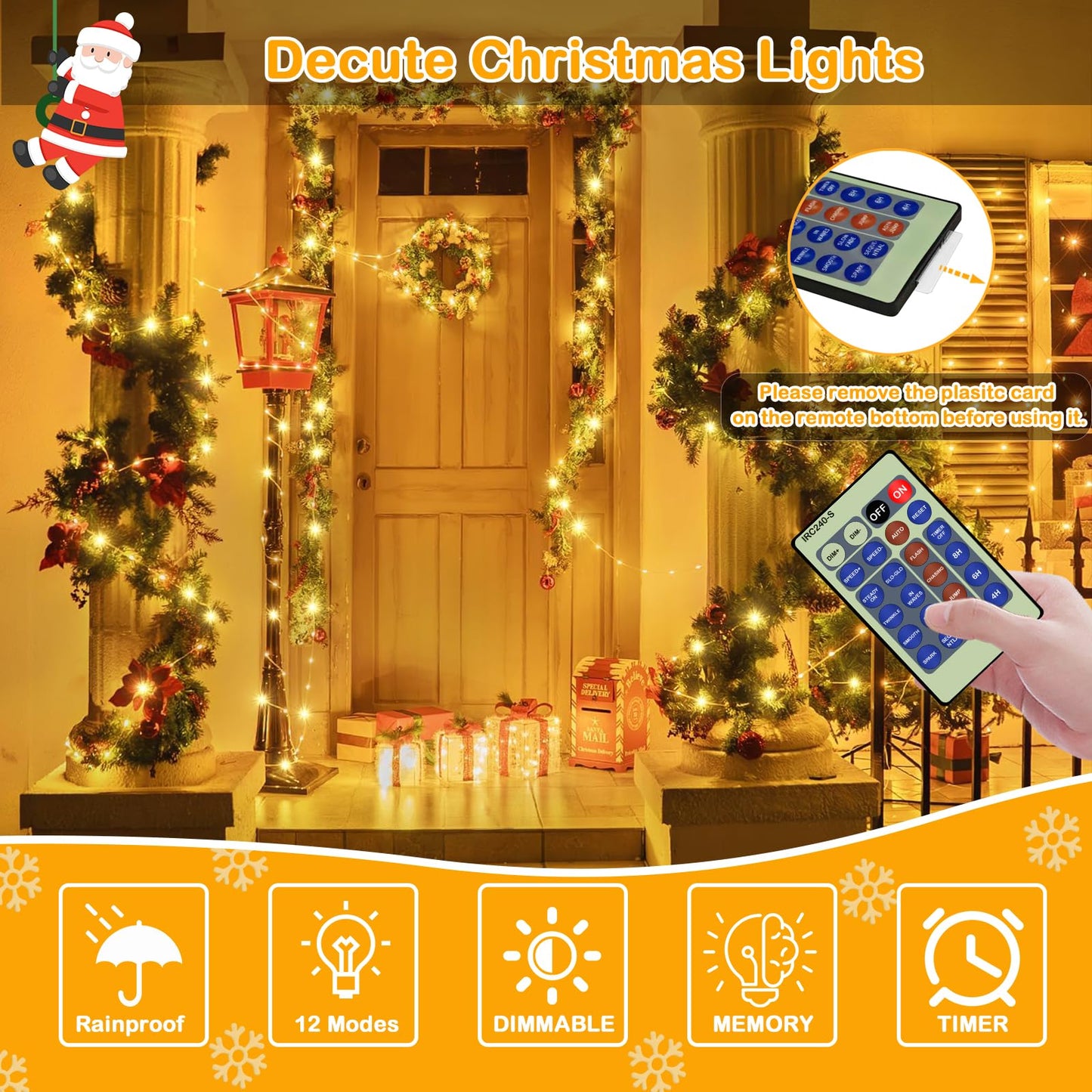 Decute 164FT 500LED Christmas Fairy String Lights Dimmable with Remote Control Copper Wire Starry Lights with UL Cerficated Decorative for Party Wedding Bedroom Christmas Tree Warm White