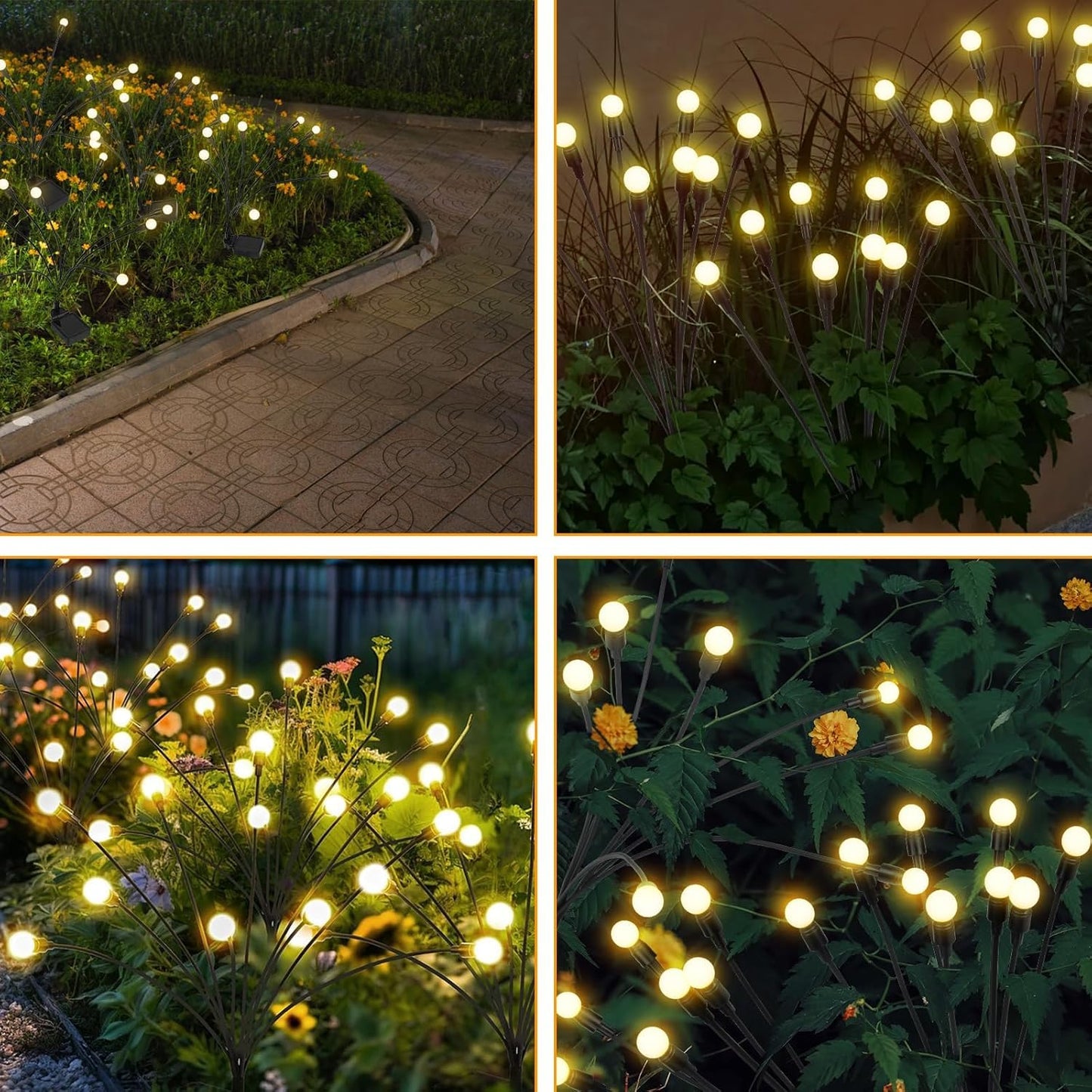 VerveAura Solar Firefly Lights Outdoor Waterproof, 4 Pack Swaying Garden Lights with Dancing Firefly Glow, 17mm Large Bulbs, 800mAh Battery, Monocrystalline Solar Panel, Yard Pathway Decor