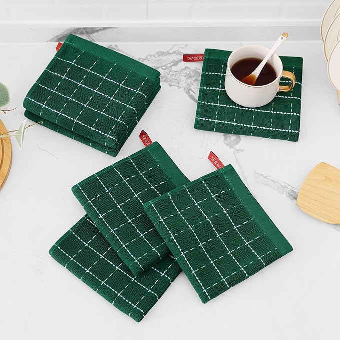 Mordimy 100% Cotton Terry Cloth Dish Cloths, Soft and Absorbent Checkered Dish