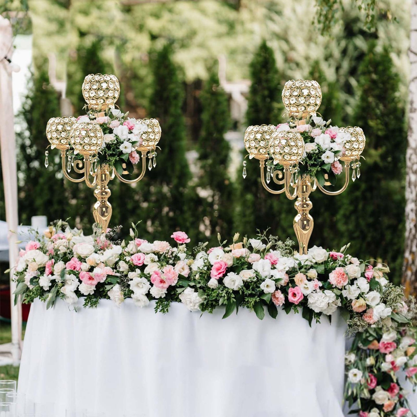 kolnlala 4Pcs 22 Inch Tall 5-Arm Gold Elegant Crystal Candelabra – Fancy Looking Candle Holder, Perfect for Your Table Centerpiece, Wedding & Christmas Dinner Party Events, Home Decor