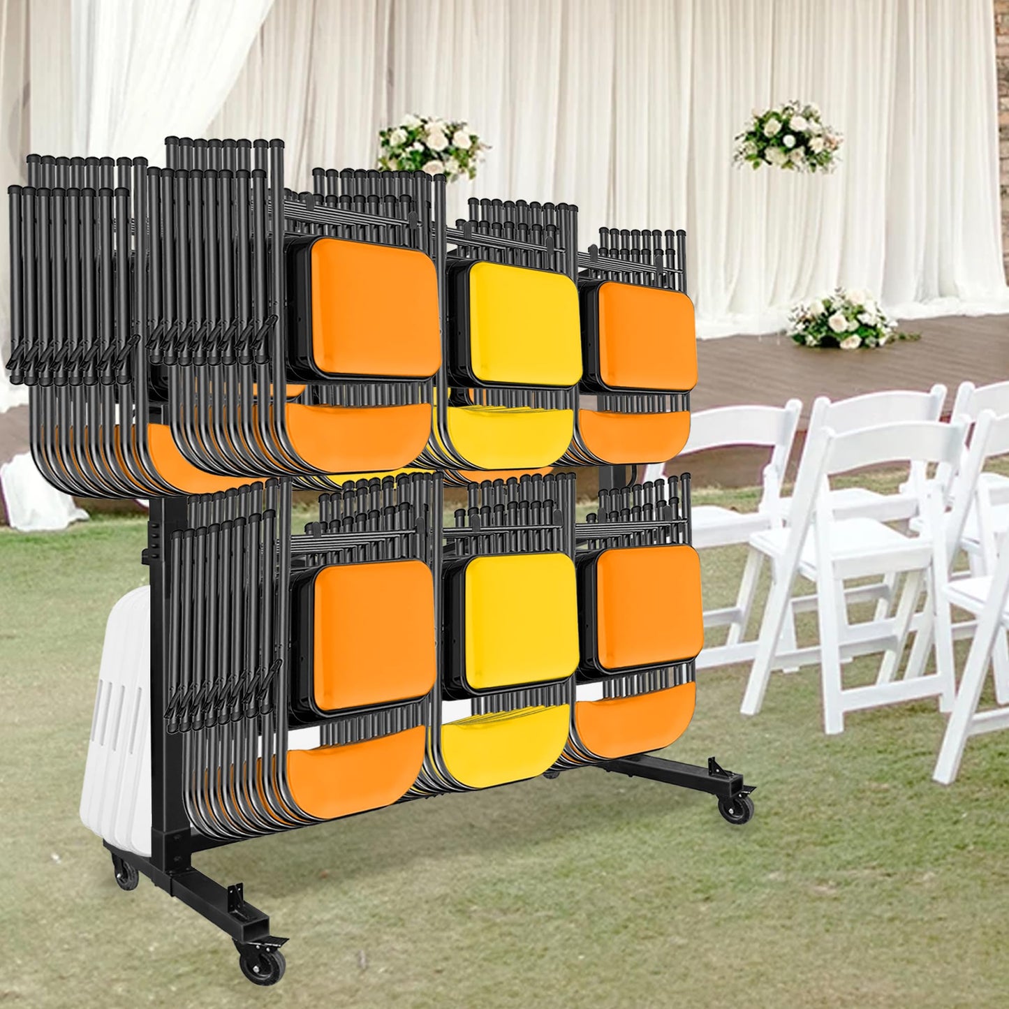koretech Folding Chair Rack for 96 Chairs or 12 Tables, Folding Chair Cart with Wheels Heavy Duty, Chair Storage Dolly for Transport Organize Chairs
