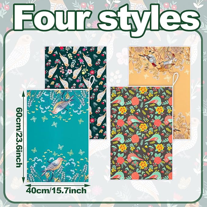 Geyoga 6 Pcs Spring Floral Kitchen Towels Flamingo Dish Hand Towels Sunflower