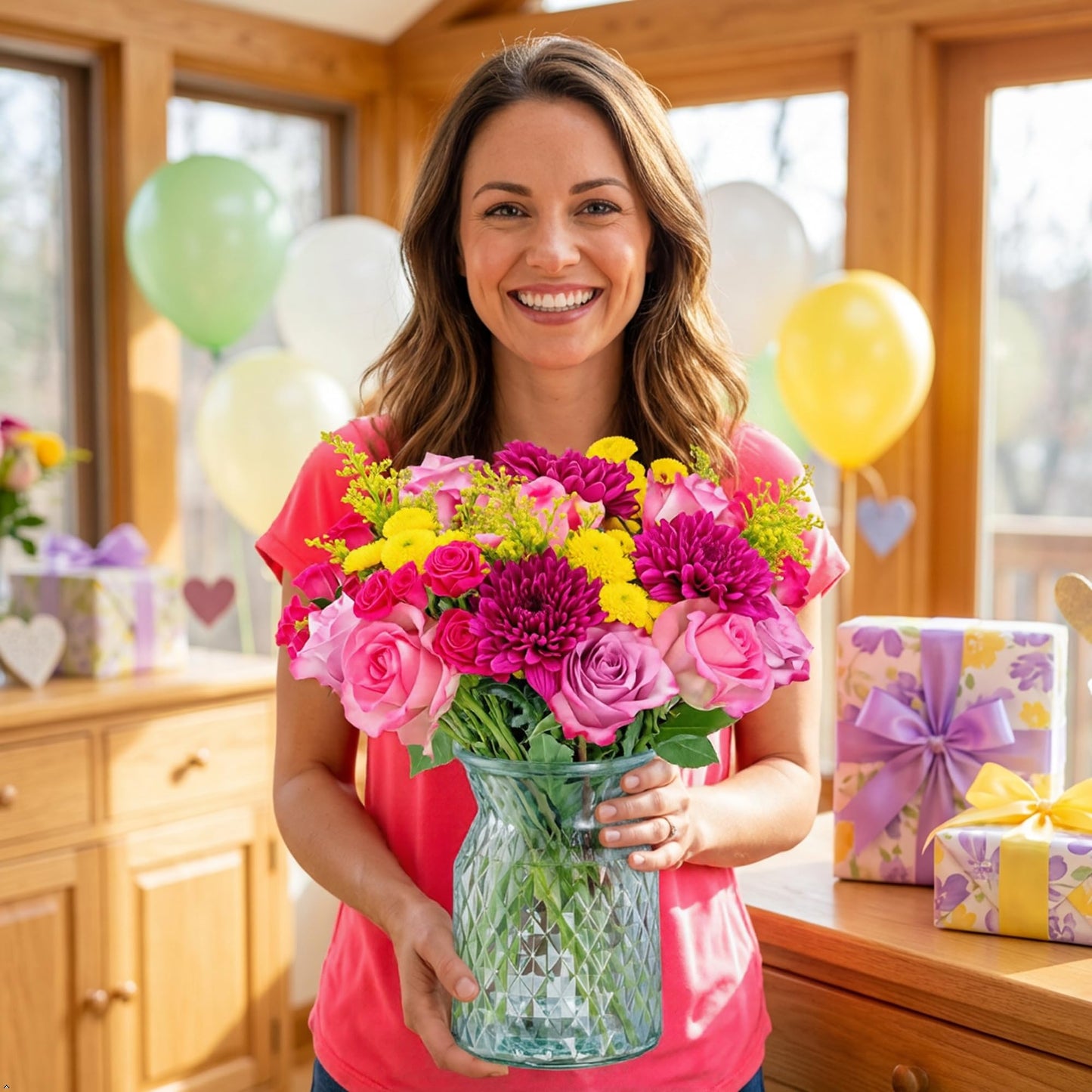 Benchmark Bouquets - Mothers Day Mixed Bouquet - Fresh Flowers for Delivery - Mothers Day Flowers - Gifts for Mom - Fresh Floral Bouquet - Teacher Appreciation Gifts (Glass Vase Included)