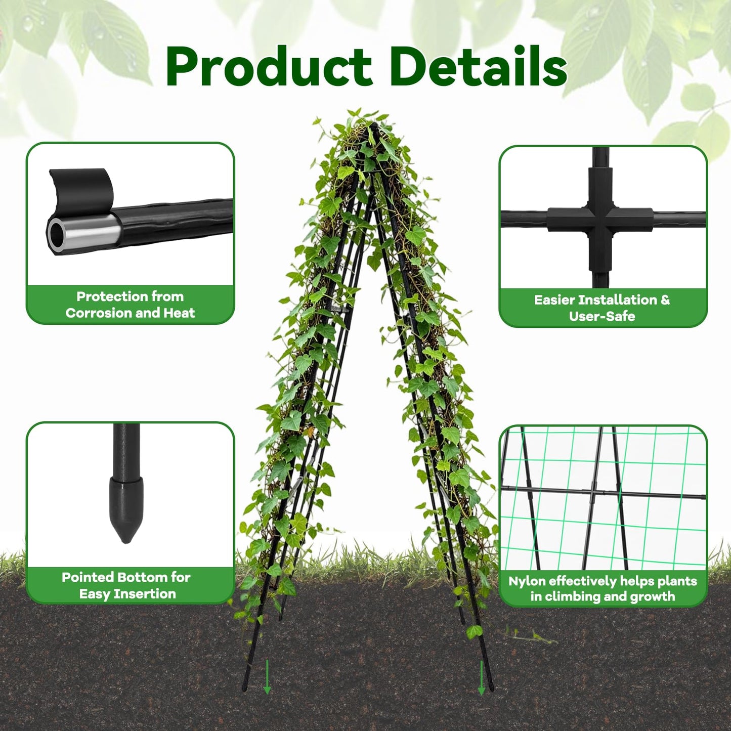 Trellume Cucumber Trellis - 49.4"*49.4" Metal Garden Trellis for Climbing Plants, Garden Trellis with Plastic-Coated Steel Pipe, A Frame Trellis for Cucumbers, Peas, Morning Glories(Black)