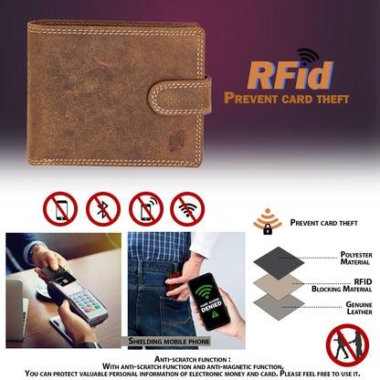 STARHIDE Handmade Wallets for Men UK | Genuine Distressed Hunter Leather | RFID Blocking Notecase Wallet | Coins and Id Card Holder | 710 (Brown)