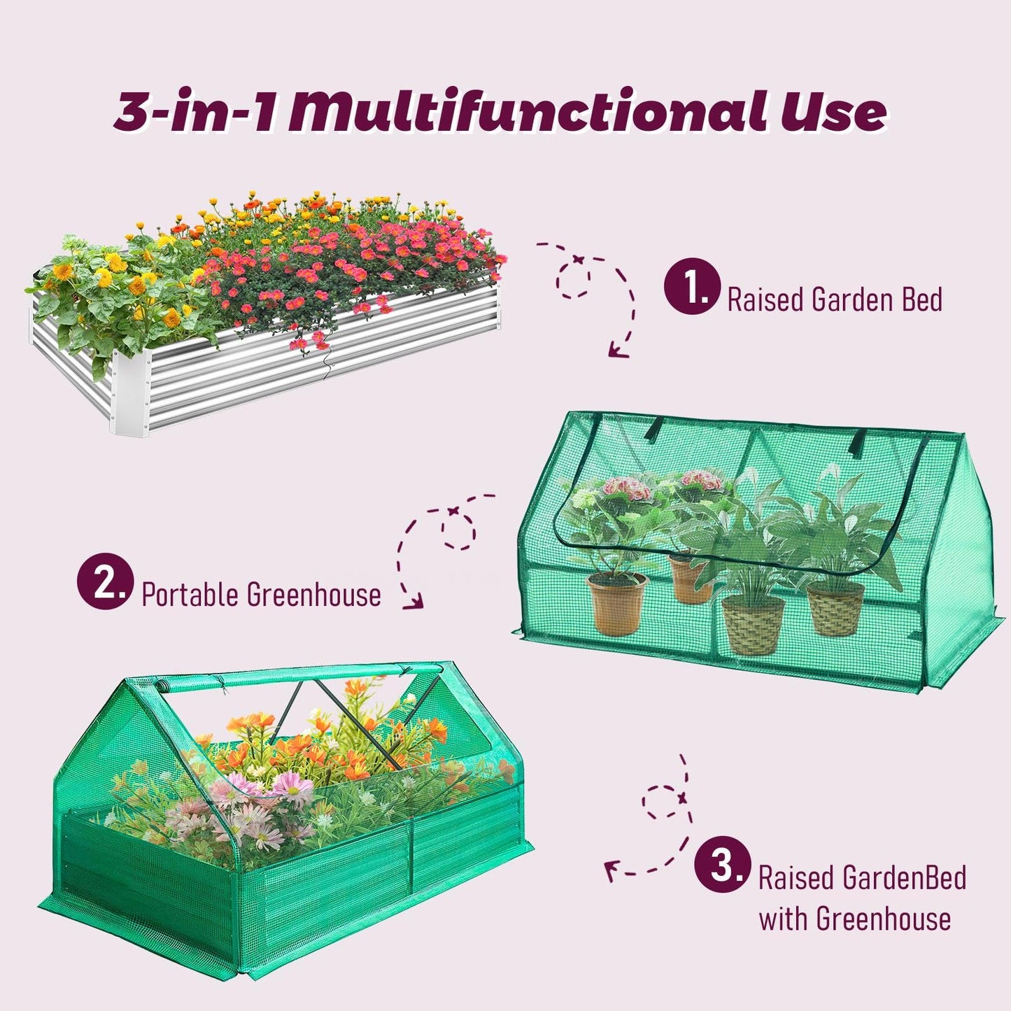 Galvanized Raised Garden Bed with Cover, 6x3x1ft Bottomless Box Metal Planter with Dual 2-Tier Roll-Up Windows, Mini Greenhouse for Patio Garden Outdoor Growing Vegetables (Green)