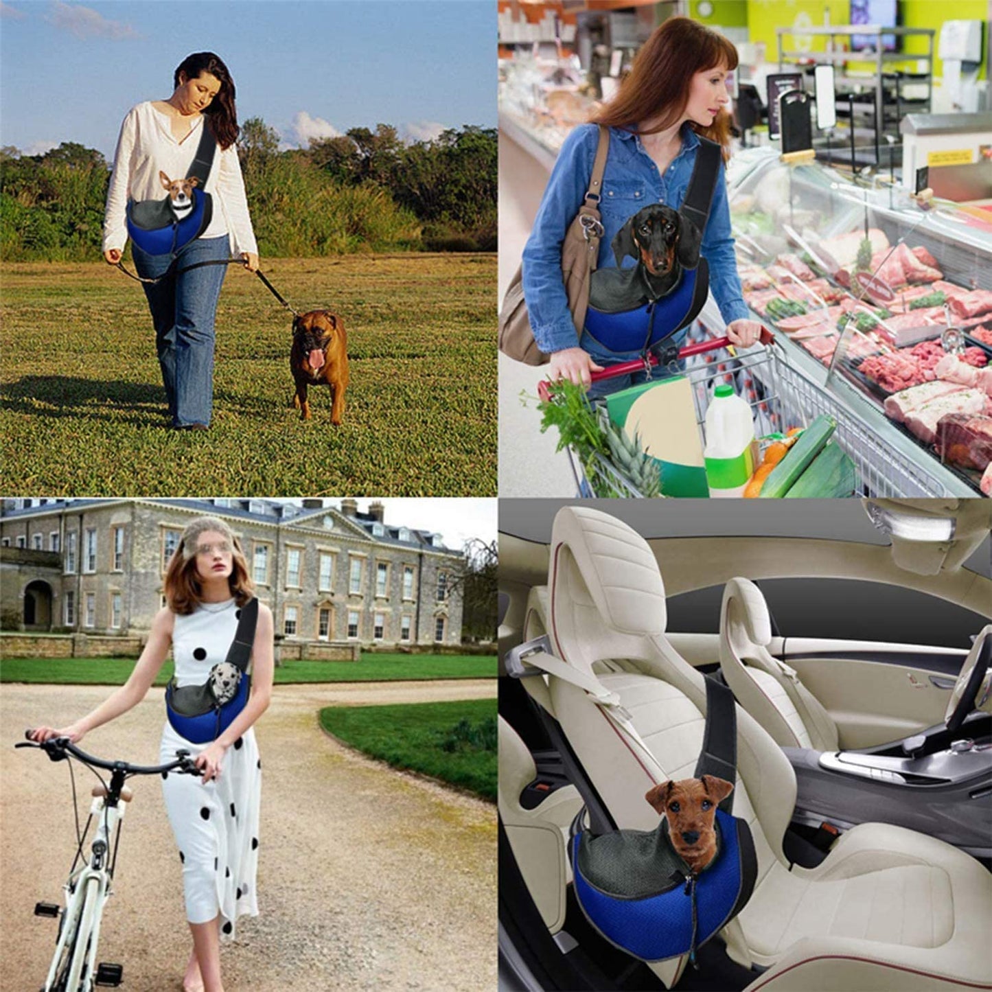 Small Dog Puppy Sling Carrier, Hands-Free Cat Carry Bag Mesh Pet Dog Papoose Pouch Tote Adjustable Padded Shoulder Pet Sling with Pocket & Collar Hook Pet Safety Carrier for Daily Walking Subway,L