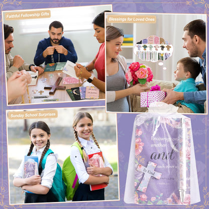 48 Pcs Christian Bulk Gifts for Women Include Bible Verse Notebook Scripture Pen Magnetic Cross Bookmark Organza Bag Inspirational Religious Journal for Church Sunday School Easter Mothers Day Prizes