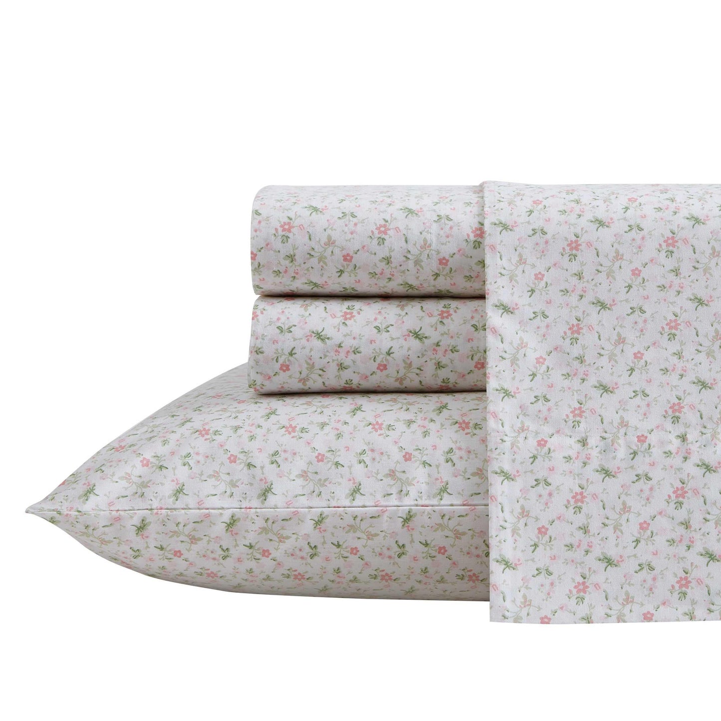 Laura Ashley - King Sheets, Cotton Percale Bedding Set, Lightweight & Breathable Home Decor (Evie Pink, King)