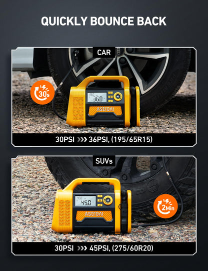 AstroAI TC3 Truck Tire Inflator Portable Air Compressor, 150PSI Cordless Heavy Duty Air Pump with 4000mAh Battery, TurboRise Fast Inflation & Auto Shutoff, Digital Gauge for SUV, RV & Off-Road 4x4