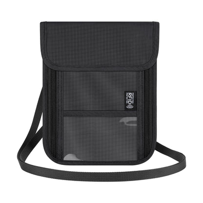 Likesing 5.5" L x 7.7" W Travel Neck Wallet, RFID Blocking Passport Holder for Travel Women Men, Security Passport Travel Wallet with 10 Card Slot, Neck Pouch Gifts for Traveling Family (Black)