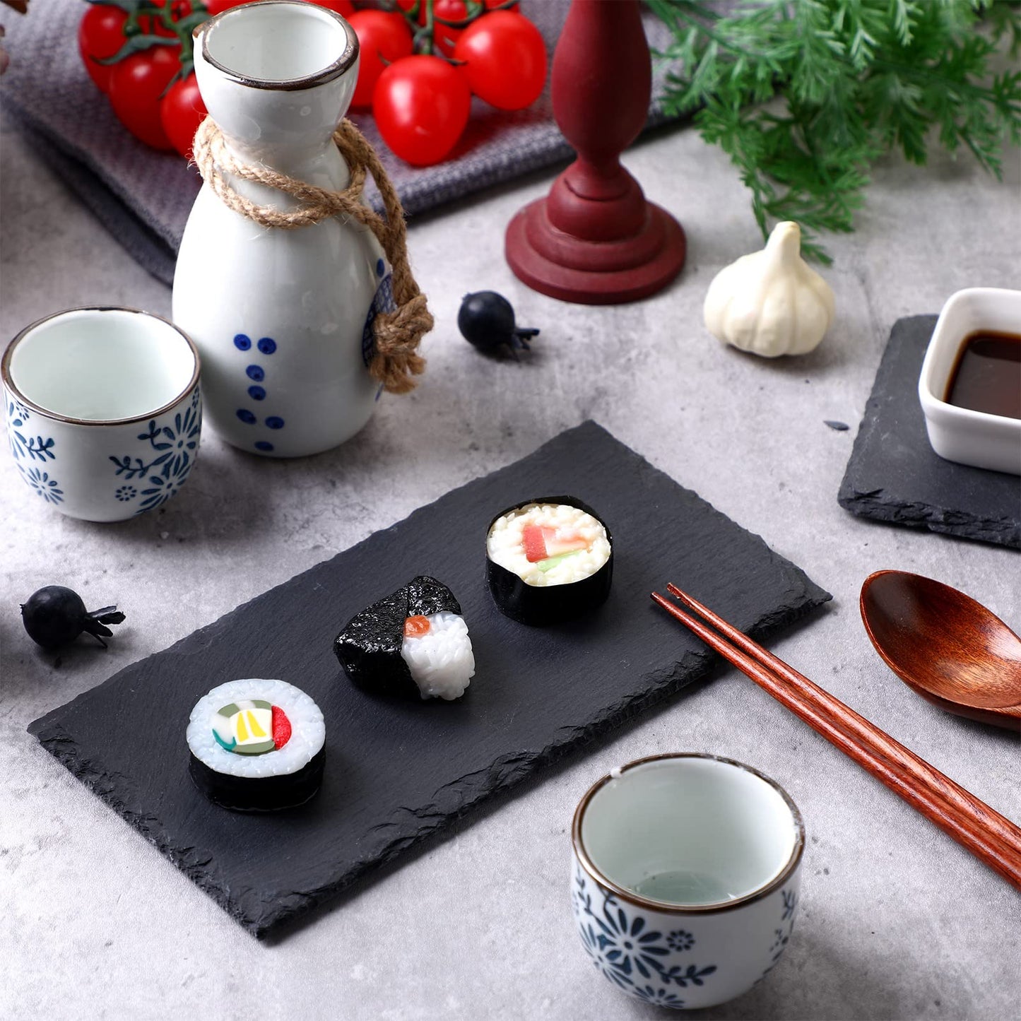 Hoolerry 15 Pcs 8 x 4 Inch Slate Charcuterie Boards Bulk, Mini Slate Cheese Board Black Sushi Platters Individual Stone Serving Tray Plates for Food, Appetizers, Cheese, Meat, Party