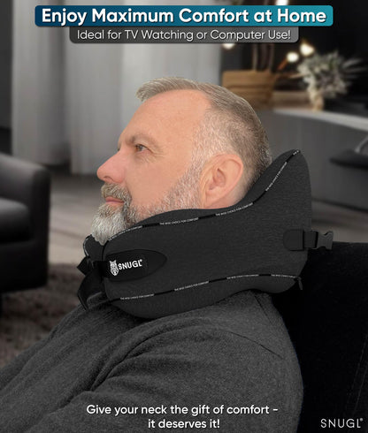 SNUGL Travel Pillow – Memory Foam Pillows - Neck Pillow for Airplane with Carry Bag & Clip – Neck Support Pillows for Pain Relief - Airplane Travel Essentials (Adult Regular - Black)
