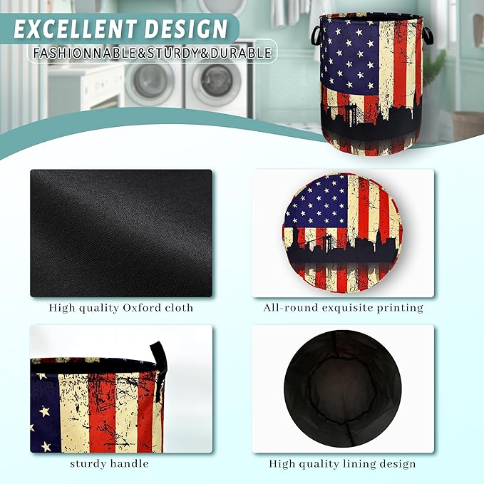 American Flag Laundry Hamper Colorful Retro Flag Laundry Basket