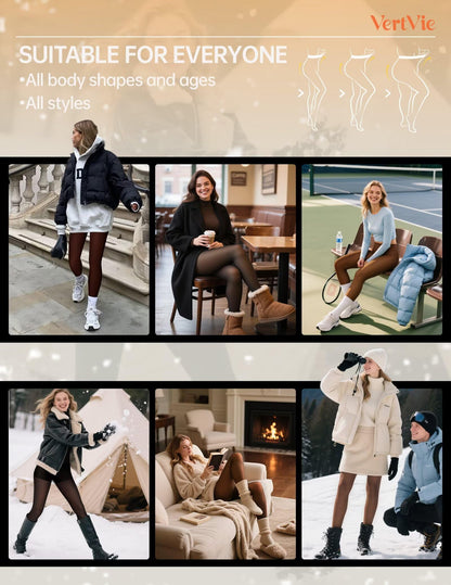 Vertvie Fleece Lined Tights Women Crotch One Seam Line Warm Sheer Pantyhose Fake Translucent Thermal Thick Tights Leggings