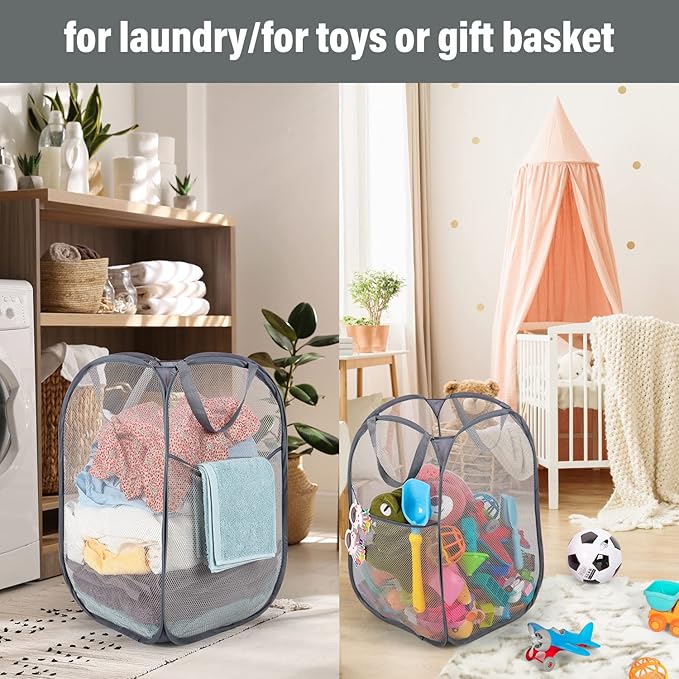 BATTOO 3 Pack Collapsible Laundry Basket Strong Mesh Pop Up Laundry Hamper