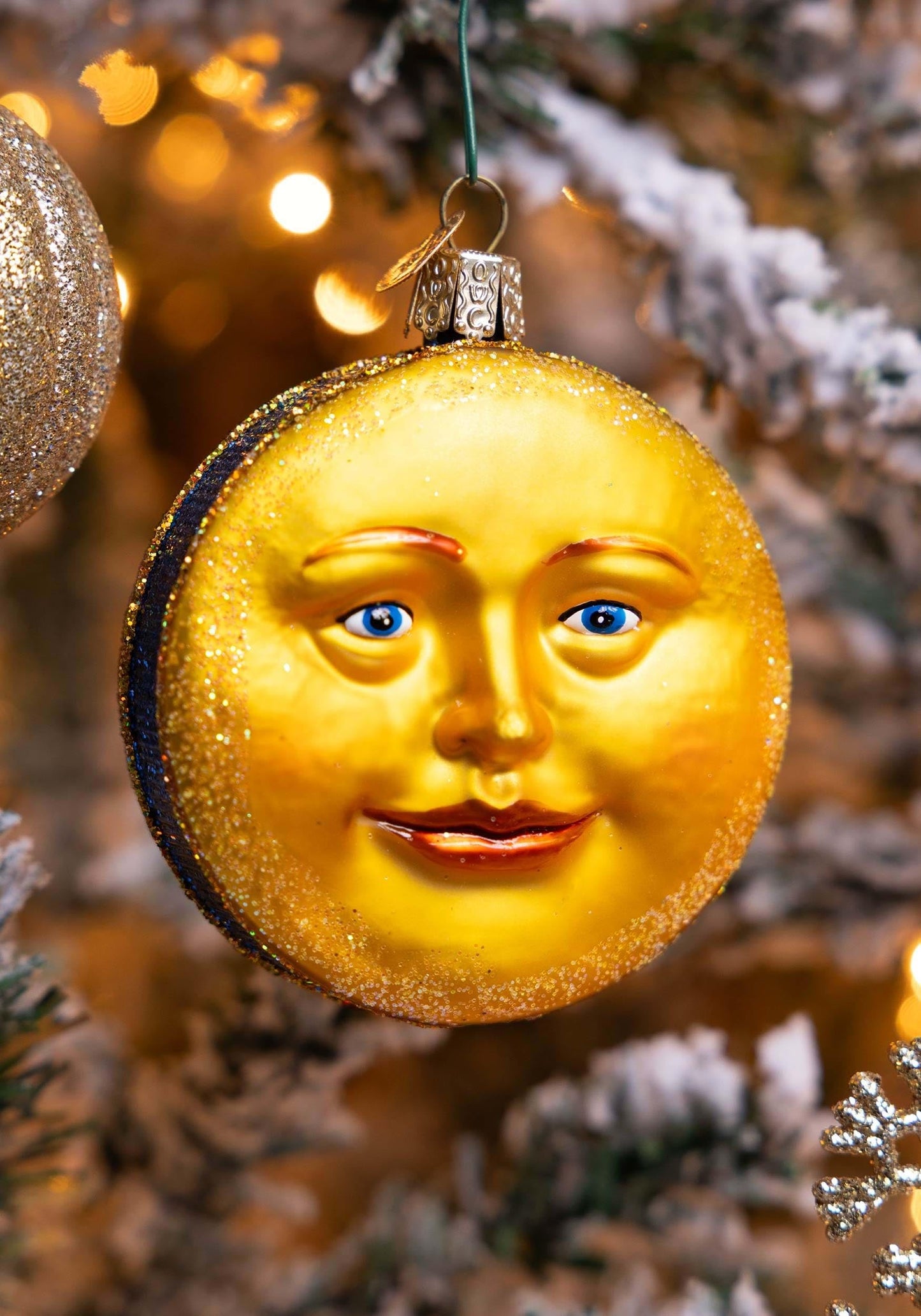 Old World Christmas Man in The Moon Glass Blown Ornament for Christmas Tree, Handcrafted Holiday Decoration, Outer Space Collection