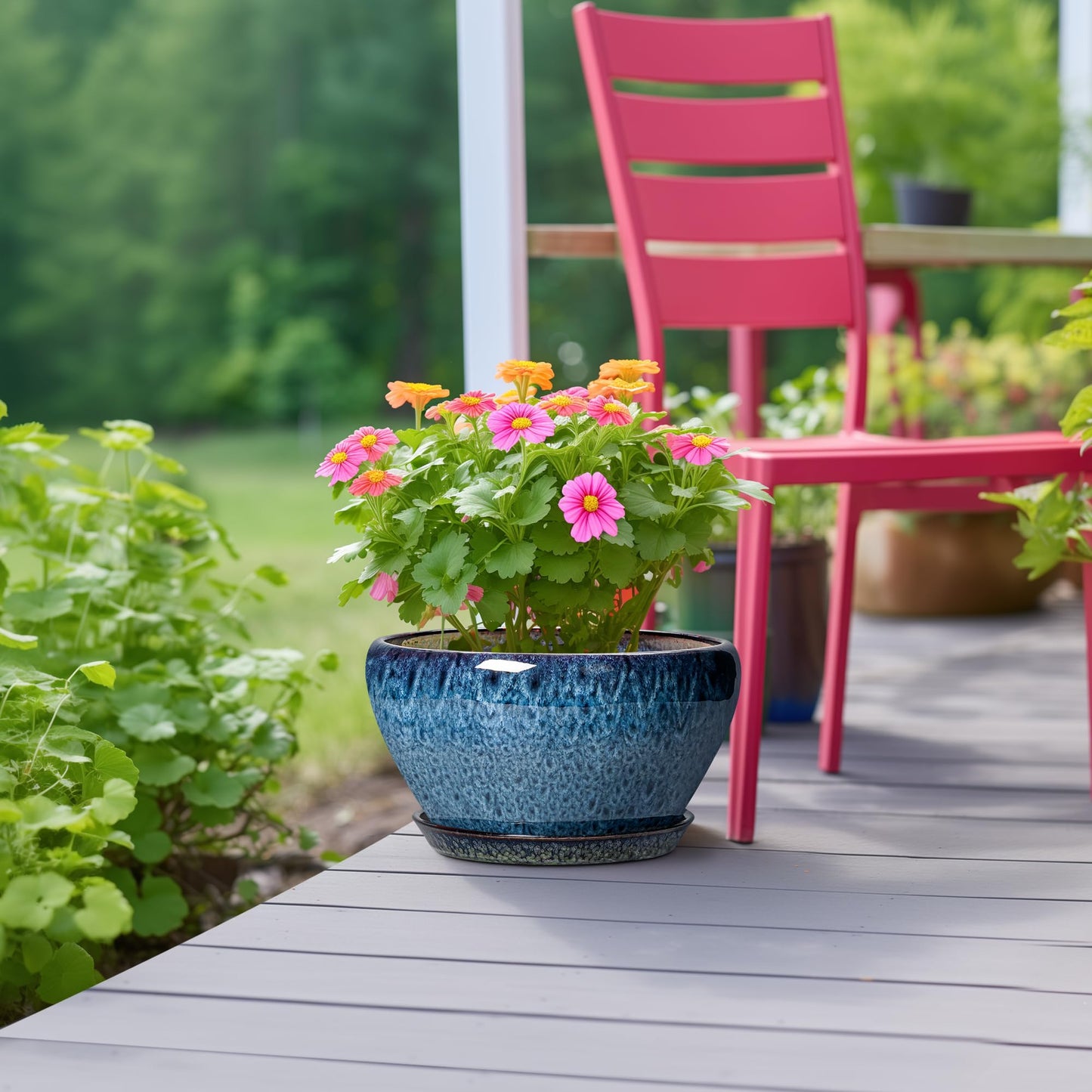 Ceramicfor Ceramic Planter 11 Inch - Ceramic Pots for Plants Indoor Outdoor, Large Plant Pot with Drainage Hole and Saucer, Decorative Round Planter, Plant Lover Gifts, Garden Decor, Blue