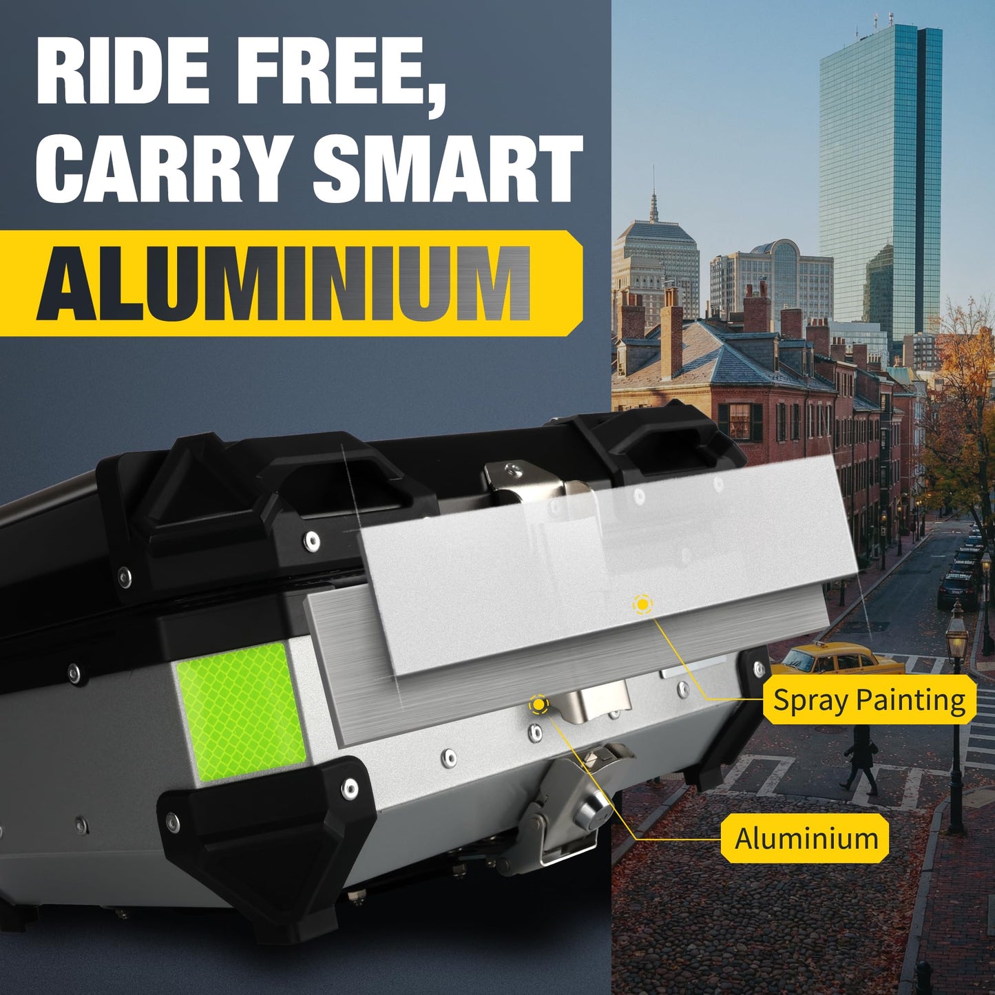 Gurblofy Motorcycle Top Box, 25L Aluminum Compact Motorcycle Top Case with Anti-Theft Lock System, Waterproof, Easy Installation with Universal Bracket, Back Cushion Included, Silver, GBTC-25S