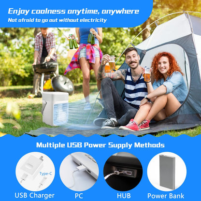Portable Air Conditioner, 3 Speeds Personal Evaporative Air Cooler with 2/4H Timer, 450ml Rechargeable Mini Air Conditioner, Quiet Portable AC Unit Fan for Office Desk Home Bedroom Camping Car