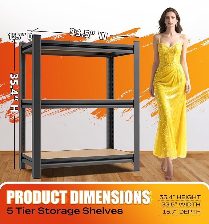AOAORRG Set of 3 Garage Shelving Heavy Duty Storage Shelves, Metal Adjustable Shelving Unit, Utility Garage Organizer Shelf for Basement, Pantry, Kitchen, Warehouse, 15.7" Dx33.5 Wx35.4 H, Black