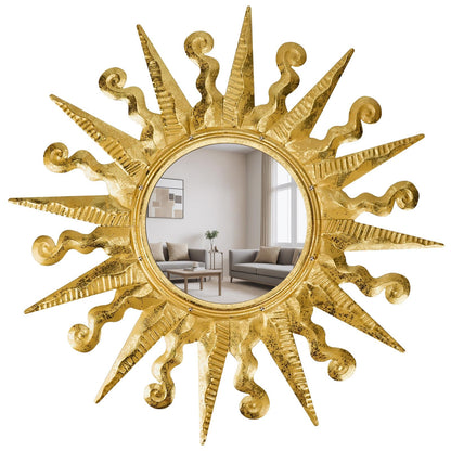 YIWEMON Golden Sun Wall Mirror Decorative 24 inch Metal Frame Mirror Sunburst Boho Mirror for Entryway Bedroom Living Room Bathroom House Warming Gifts New Home Essential