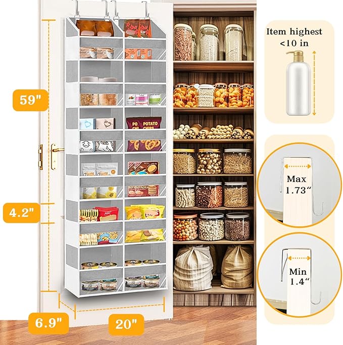 Over The Door Organizer 6 Tiers, Extra Large Behind Door Storage of 12