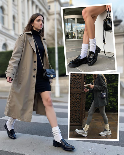 HONGTEYA Slouchy Crew Socks for Women Soft Scrunch Socks Cute Fashion Retro for Boot Sneakers Size 5-11 (US, Alpha, One Size, Regular, Tall, 2pairs Beige/White)