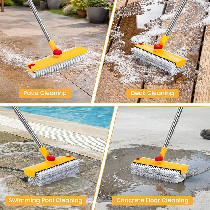 64in Floor Scrub Brush with Long Handle, 3 in 1 Hard Bristle Cleaning Brush