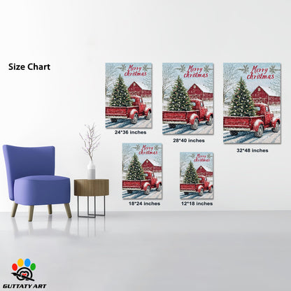 GUTTATY Christmas Canvas Wall Art, Christmas Tree Truck Wall Decor, Merry Christmas Sign Xmas Artworks, Barn House Wall Pictures, Winter Snow Scene Christmas Posters for Living Room 18x24 Inch