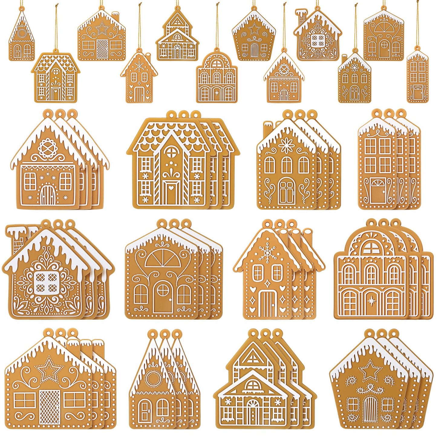Yookeer 36 Pcs Christmas Tree Ornaments Home Design Gingerbread House Christmas Ornaments Gingerbread Theme Xmas Hanging Decorations Large House Shaped Tree Cookie Decorations (Classic Style)