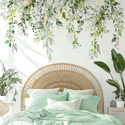 VePret Green Plants Leaves Wall Decals Peel and Stick, Large Floral Flowers Wall Stickers, Removable Vine Home Decor Art for Bedroom Living Room Classroom Office