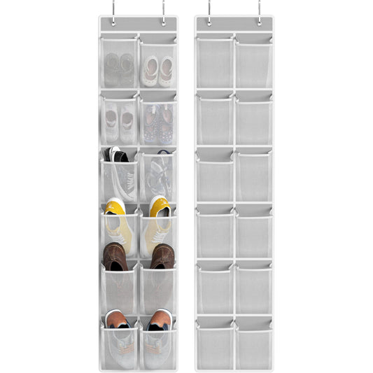 Simple Houseware 24 Pockets - 2PK 12 Large Pockets Over Door Hanging Shoe Organizer, Grey