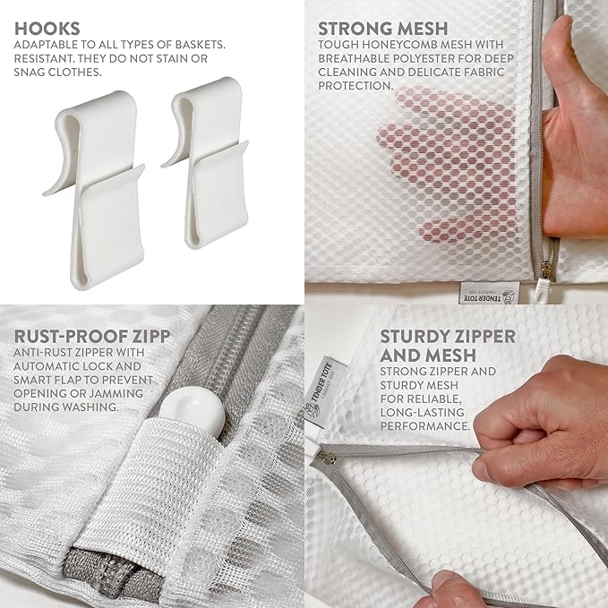 2Pcs Mesh Laundry Bags for Delicates w/Hooks, Hanging Durable Laundry Mesh Wash