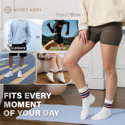 MOSEY KOSY Slouch Cotton Socks, Scrunch Fashion Colorful Soft Breathable Crew Calf for Women and Men, 4 Pairs(Black Striped,M)